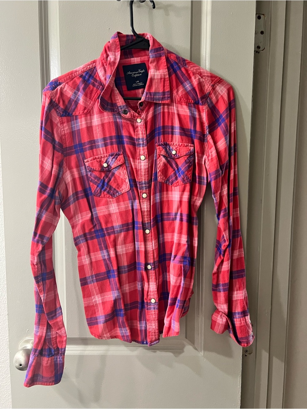 Red Blue Plaid Button-Up Shirt